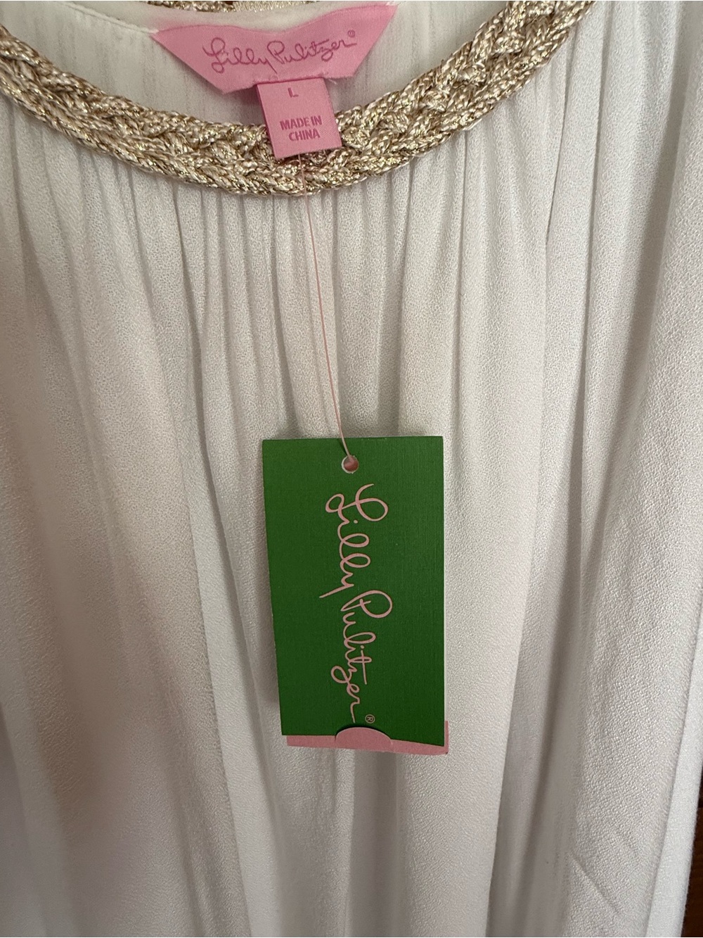 Lilly Pulitzer White Dress with Gold Braided Neckline - Picture 2 of 7